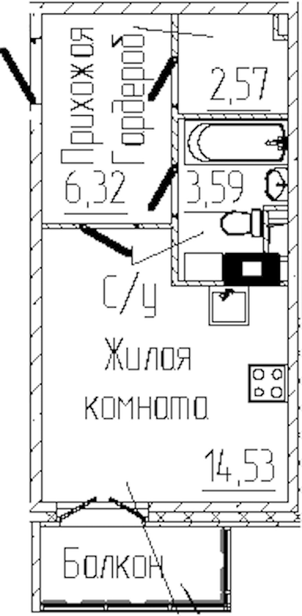 Квартира студия 28.01 м², 2/6 эт., ЖК «SERTOLOVO PARK»